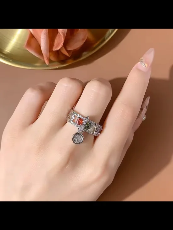 Multi-Gemstone Silver Ring with Pavé Accent - Picture 2 of 4